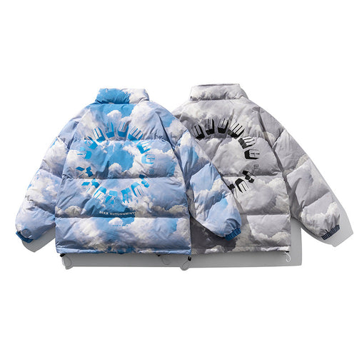 Blue Sky And White Clouds Printed Stand-Collar Down Jacket Men